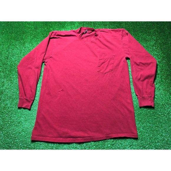 Vintage 90s Towncraft Mens Red Front Pocket Long Sleeve High Neck Tee Size XL - Picture 2 of 8